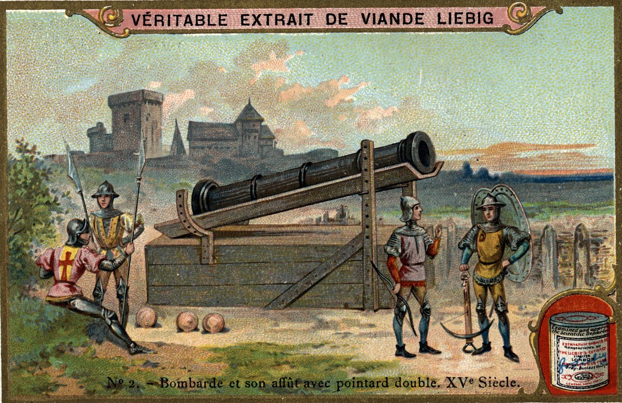 Bombarde ve çift sivri uçlu saati. 15. yüzyıl. Kromo Liebig. by Unknown artist
