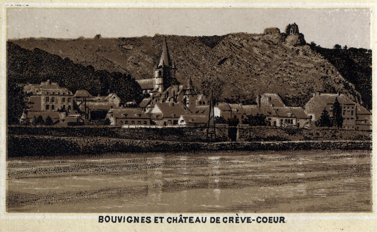 Bouvignes sur Meuse ve Chateau de Creve Coeur (Creve-Coeur veya Crevecoeur), Wallonia, Belçika by Unknown artist