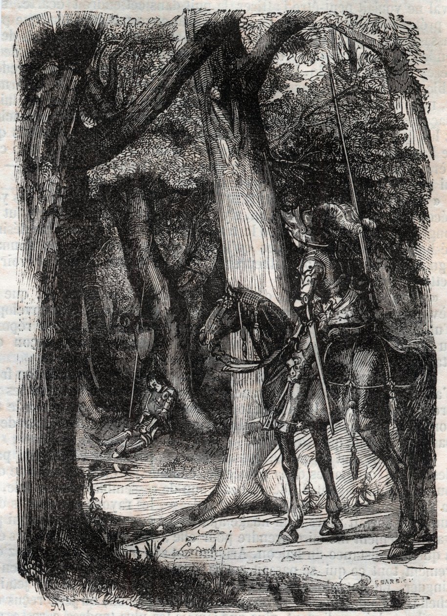 Bradamante apercoit Pinabel (Pinabello) - Ludovico Ariosto tarafından “” Roland furieux” den (Orlando furioso) (16. yüzyıl) 1851 gravürü, Ariosta olarak bilinir - Baskı Tressan Kontu tarafından İtalyancadan çevrilmiş ve Gustave Harvard tarafından yayınlanm by Unknown artist