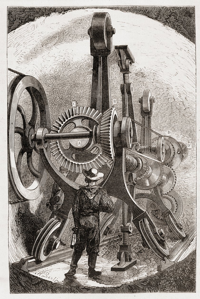 Yumuşak kayalarda tünel kazmak için Brunton makinesi - Louis Figuier, sd “” Bilimin yeni fetihleri: elektrik”” de by Unknown artist