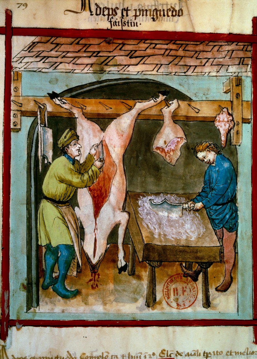 Kasaplık: Bir domuzun equarrising. İlaç ve diyetetik sağımlarından aydınlatma “” Tacuinum sanitatis”” by Unknown artist