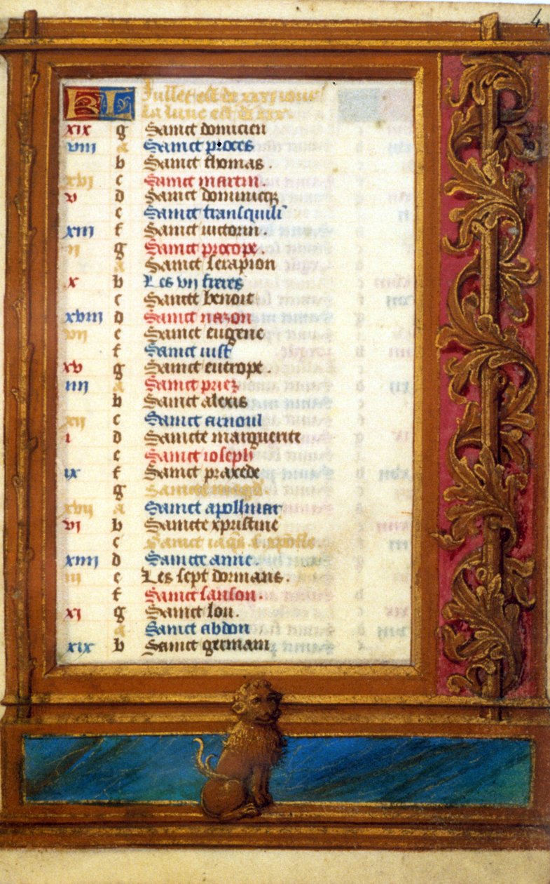 Aslan işaretli Temmuz ayı takvimi - Orta Çağ Minyatür: Toulouse Belediye Kütüphanesinden izin isteyin (tel: 05 62 27 66 66) by Unknown artist