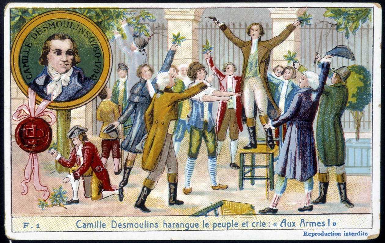 Camille Desmoulins halka nutuk çekti ve "" Silahlarla! “” - kromo., 19. yüzyılın sonlarında by Unknown artist