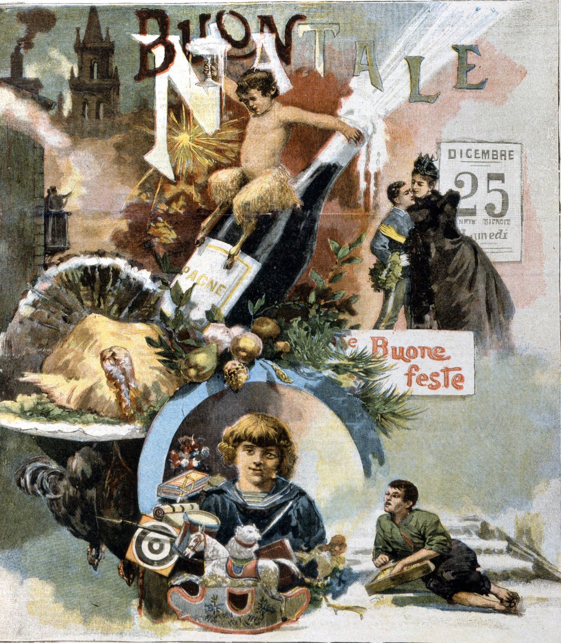 Noel için İtalyan tebrik kartı. 1893. by Unknown artist