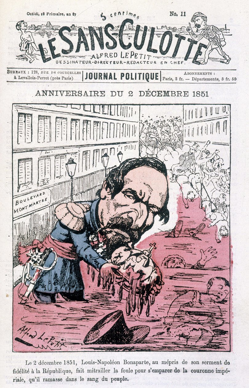 2 Aralık 1851 tarihli III. Napolyon darbesi üzerine karikatür - “” Le sans-panlotte”” by Unknown artist