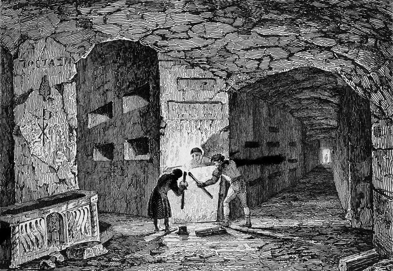 Roma Yeraltı Mezarları. 19. yüzyıl gravür. by Unknown artist