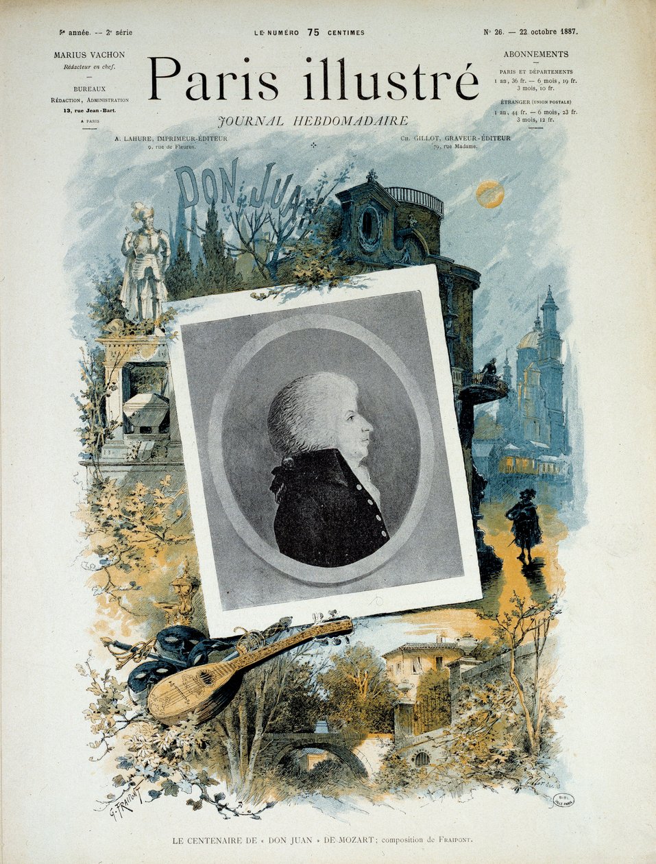 1787'de Mozart'ın Don Juan'ının (Don Giovanni) Yüzüncü Yıldönümü. Illustrated Paris'in ilk sayfası, 22 Ekim 1887 sayısı. Paris, Musee Carnavalet. by Unknown artist