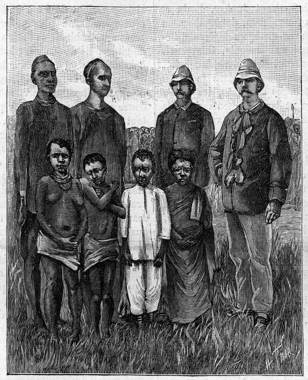 Orta Afrika Pigmelerine İngiliz ve Sudanlı subaylar katıldı. (Bir fotoğraftan). 5 Temmuz tarihli “” La Nature: revue des sciences et de leurs apps aux arts et a l