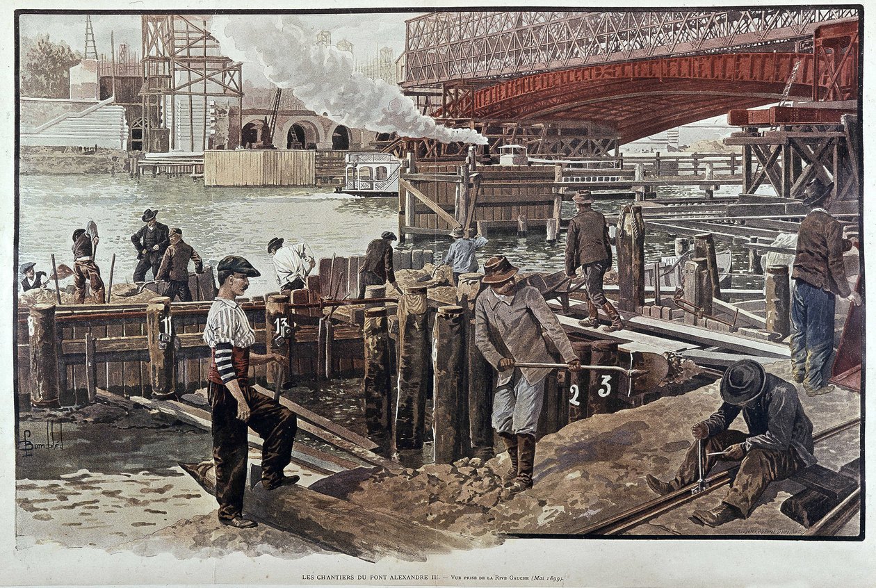 Alexandre III köprüsünün inşaatı - “” Le petit dergisinde” 05/1899 by Unknown artist