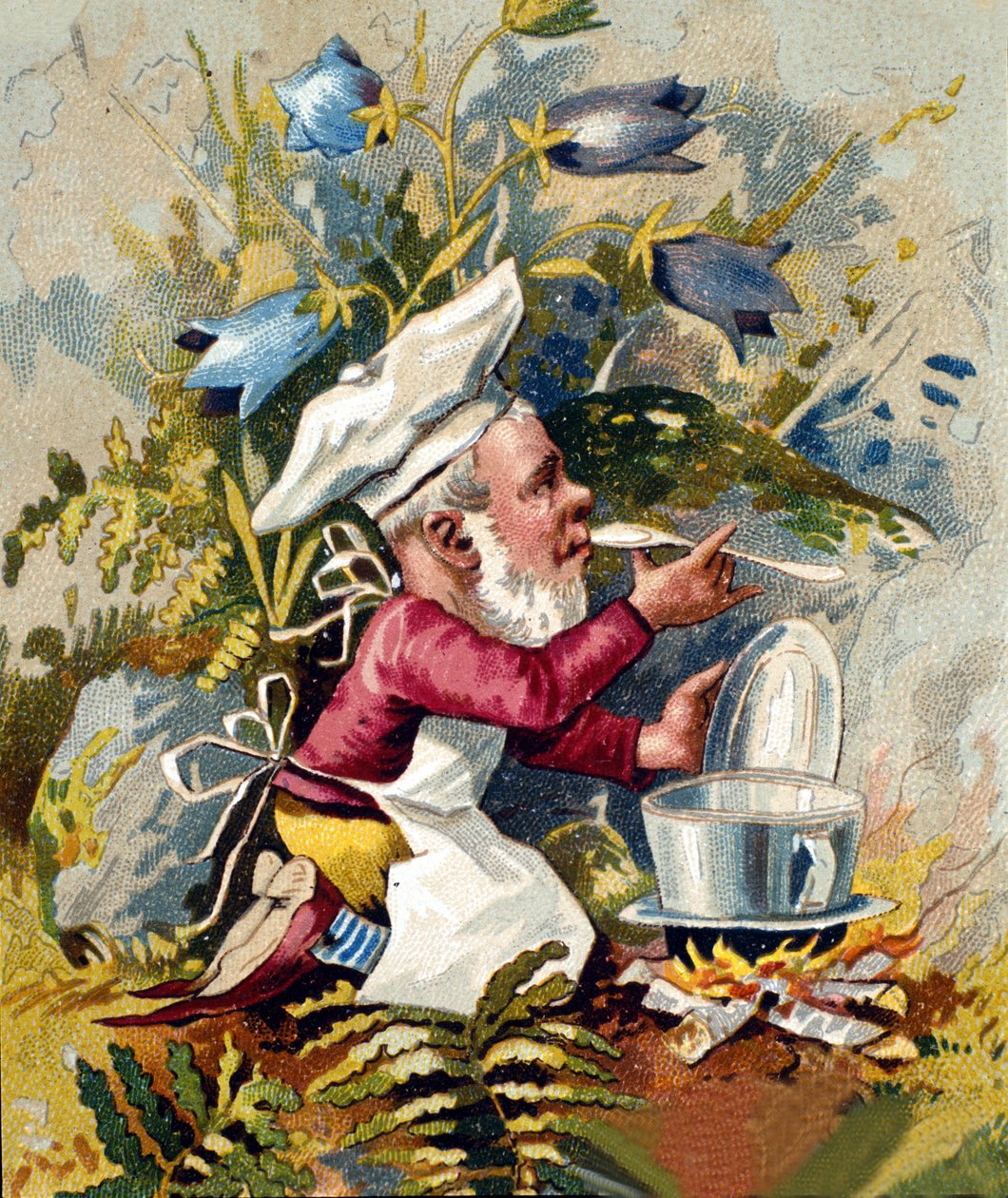 Cüce veya farfadet aşçısının karakteri. 19. yüzyıl kromolitografisi. by Unknown artist