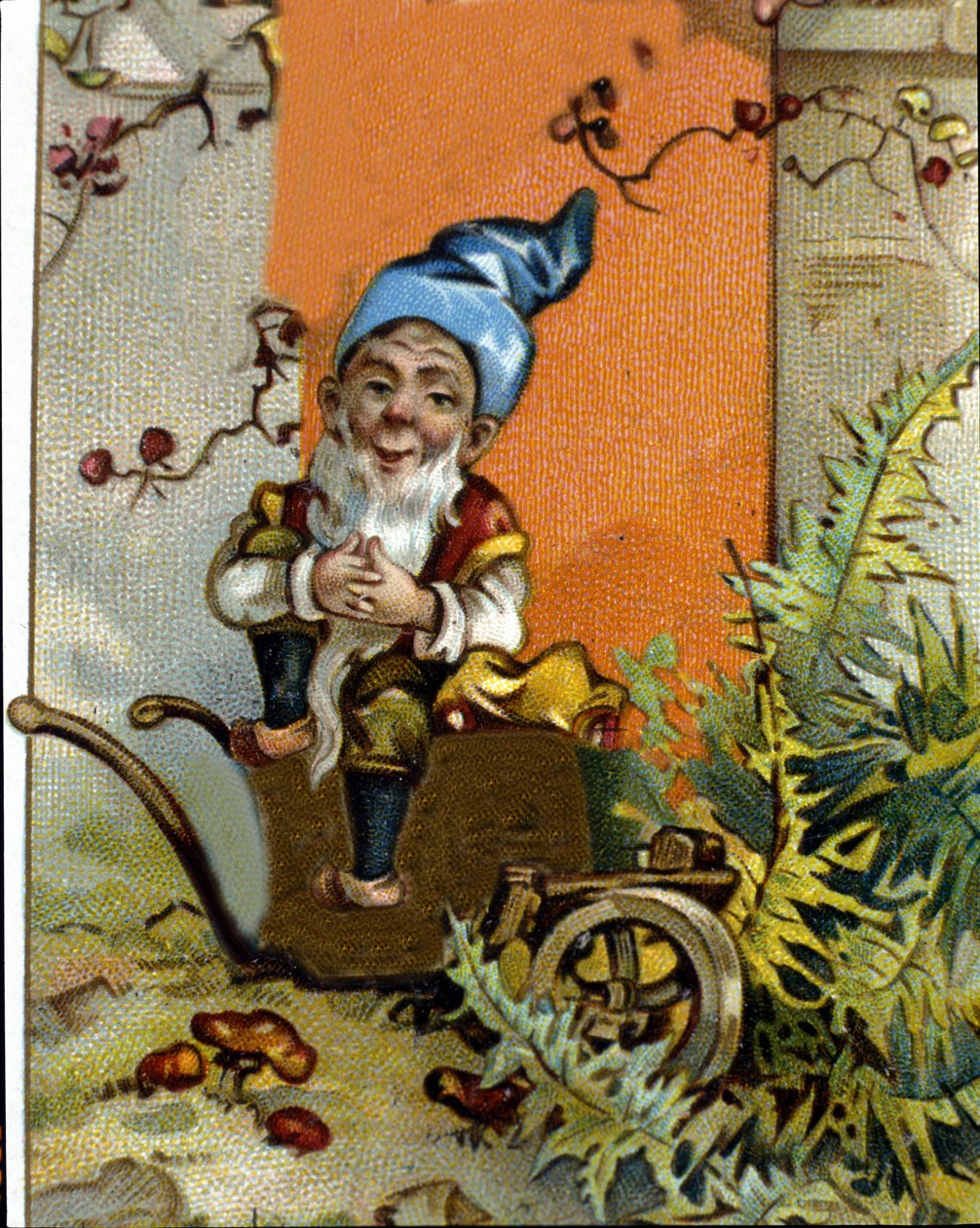 Cüce veya farfadet oturan karakter. 19. yüzyıl kromolitografisi. by Unknown artist