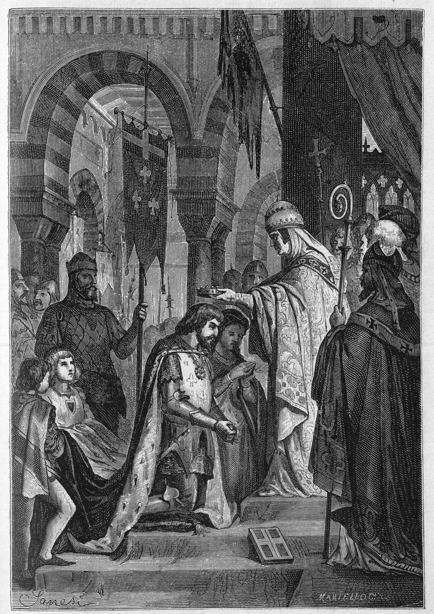 Anjou Kralı I. Charles (Sicilya Kralı I. Charles) (1226-1285), 28/06/1265 tarihinde Papa IV. Clement (v. 1195-1268) tarafından Sicilya Krallığı