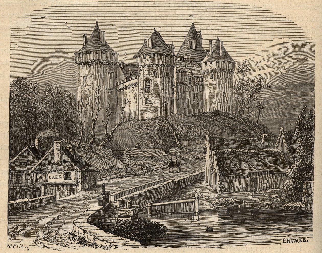 Chateau de Combourg - Ille-et-Vilaine Brittany - “” PATRIE” üzerine gravür - LUCIEN HUARD TARAFINDAN 6 CİLTTE FRANSA