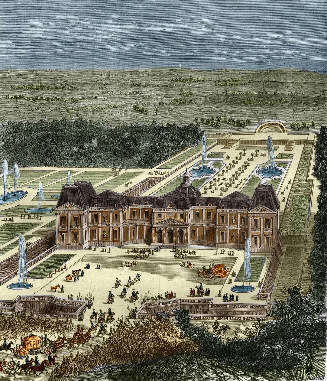 Kral Louis XIV zamanında Chateau de Vaux Le Vicomte (Vaux-Le-Vicomte). 19. yüzyılın gravürü. by Unknown artist