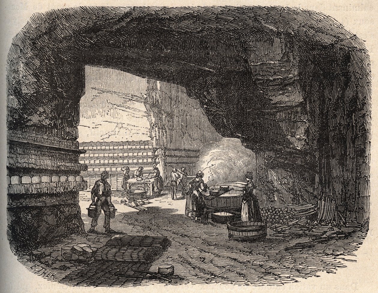 Peynirler - rokfor mahzenleri - “” PATRIE” de gravür - AÇIKLAMA LUCIEN HUARD TARAFINDAN 6 CİLTTE PECTUREQUIREQUE DE LA FRANCE - 19. yüzyıl sonu by Unknown artist