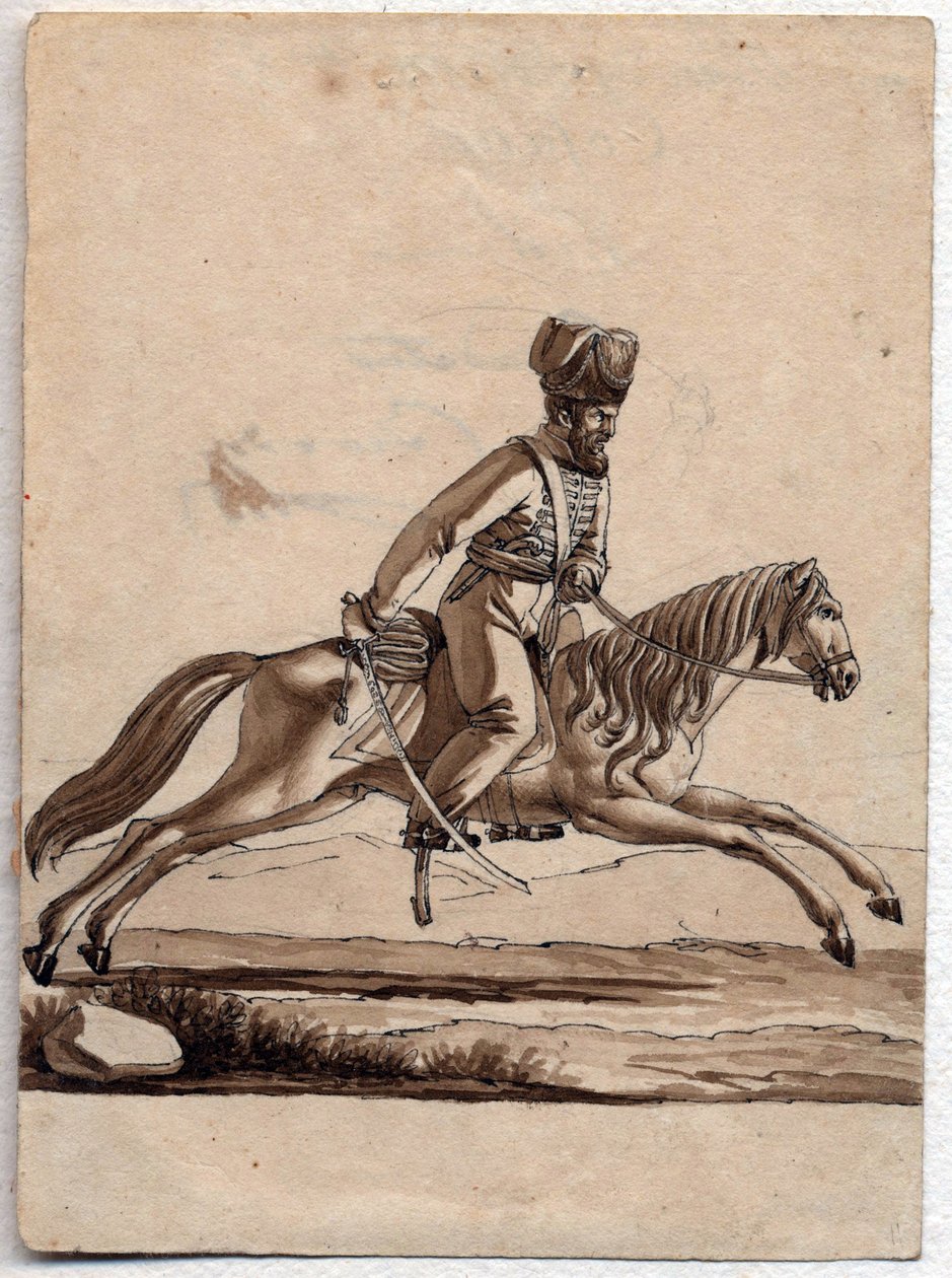""Baş (ataman) Kazak"" (Kazak Atamanı) Anonim çizim 1818 Dim 11.4x8.2 cm Özel Koleksiyon by Unknown artist