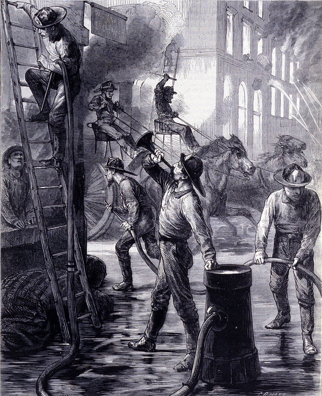 Chicago İtfaiyesi Yangın Çıkarıyor, Amerika Birleşik Devletleri. 19. yüzyıl by Unknown artist