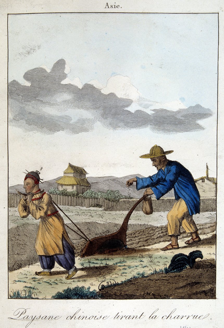 Çinli köylü saban çekiyor. “” Halkların Alışkanlıkları ve Gelenekleri”nde, ed. hokvart by Unknown artist