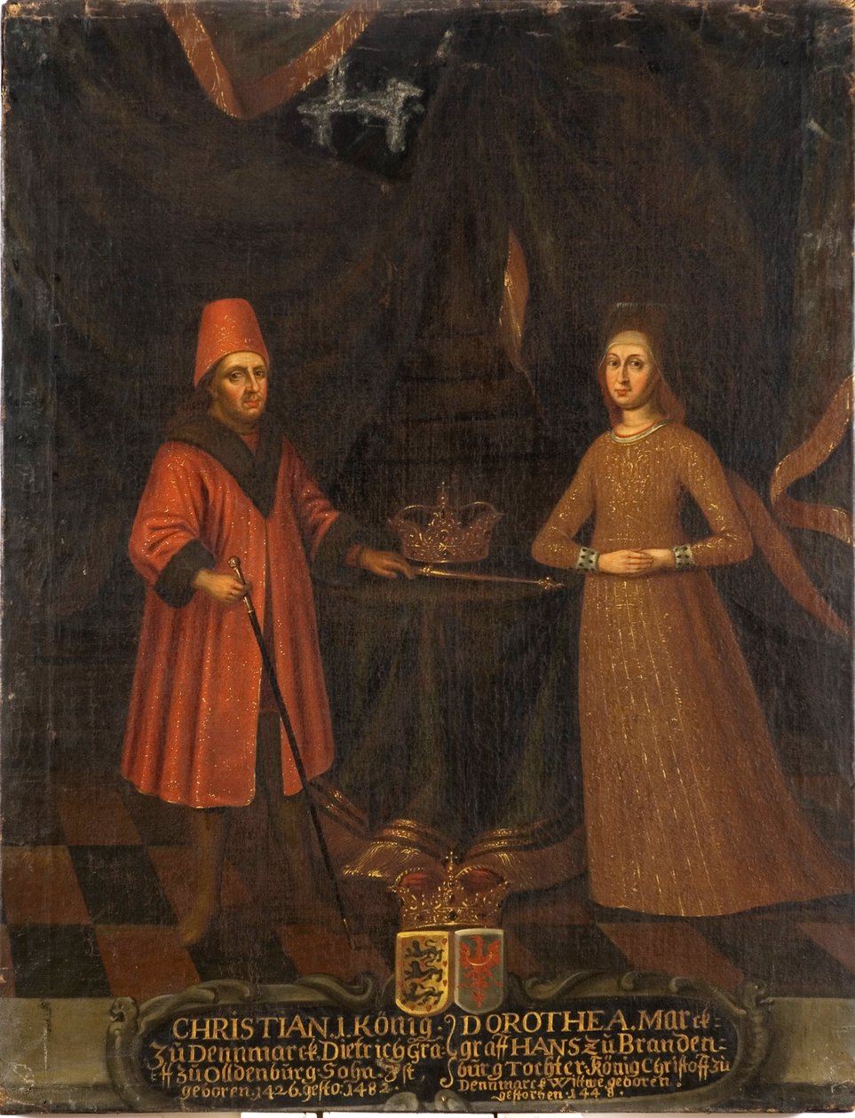 Danimarka, Norveç ve İsveç Kralı I. Christian ve Brandenburg Kulmbach Kraliçesi Dorothee - Danimarka Kralı I. Christian (1426-1481) ve Kraliçe Dorothea (1430-1496), Anonim . Tuval üzerine yağlıboya. Boyut: 102x80cm. Ulusal Müze Stockholm by Unknown artist