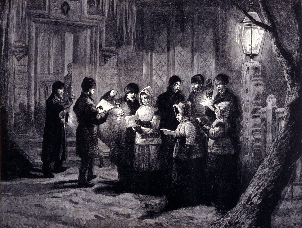 Kanada'da Noel Gecesi: okumalar ve dualar. 19. yüzyıl gravürü by Unknown artist