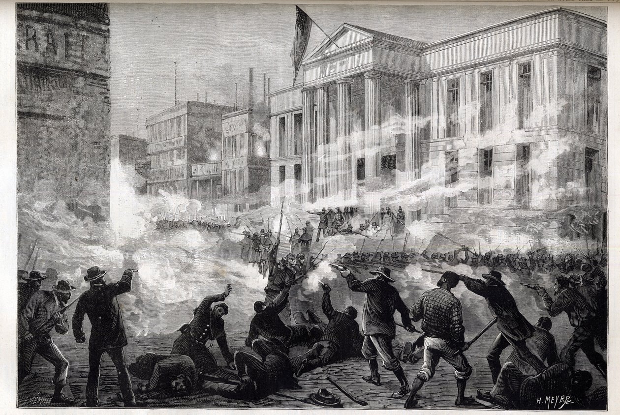 1884 Cincinnati Adliyesi ayaklanmaları - kötü şöhretli bir cinayet davasının ardından jürinin adam öldürme kararından sonra başlayan bir isyan, 28 Mart 1884 - by Unknown artist