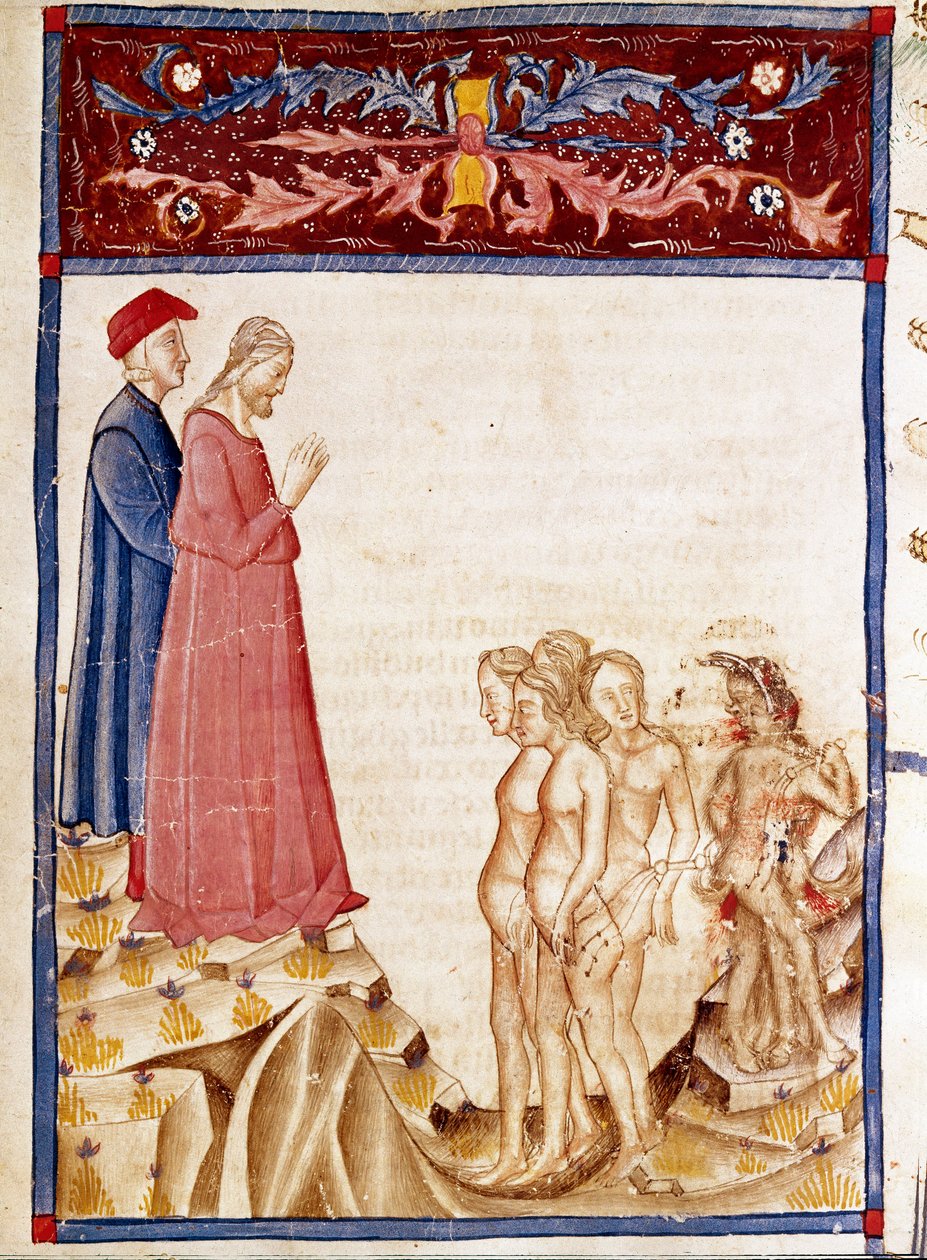 Hainler Çemberi: Dante ve Virgil, hayırseverlerin hainlerinin ruhlarıyla tanışır. Cehennemin 34. şarkısını gösteren ışıklı sayfa, Dante Alighieri
