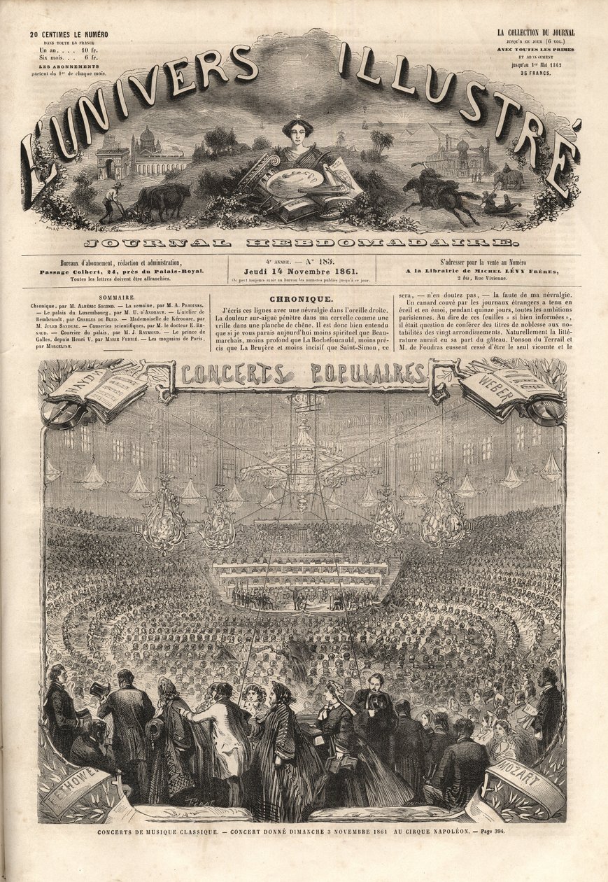 Cirque Napoleon (şimdiki kış sirki, rue Amelot, Paris) - Klasik Müzik Konseri 3 Kasım Pazar by Unknown artist