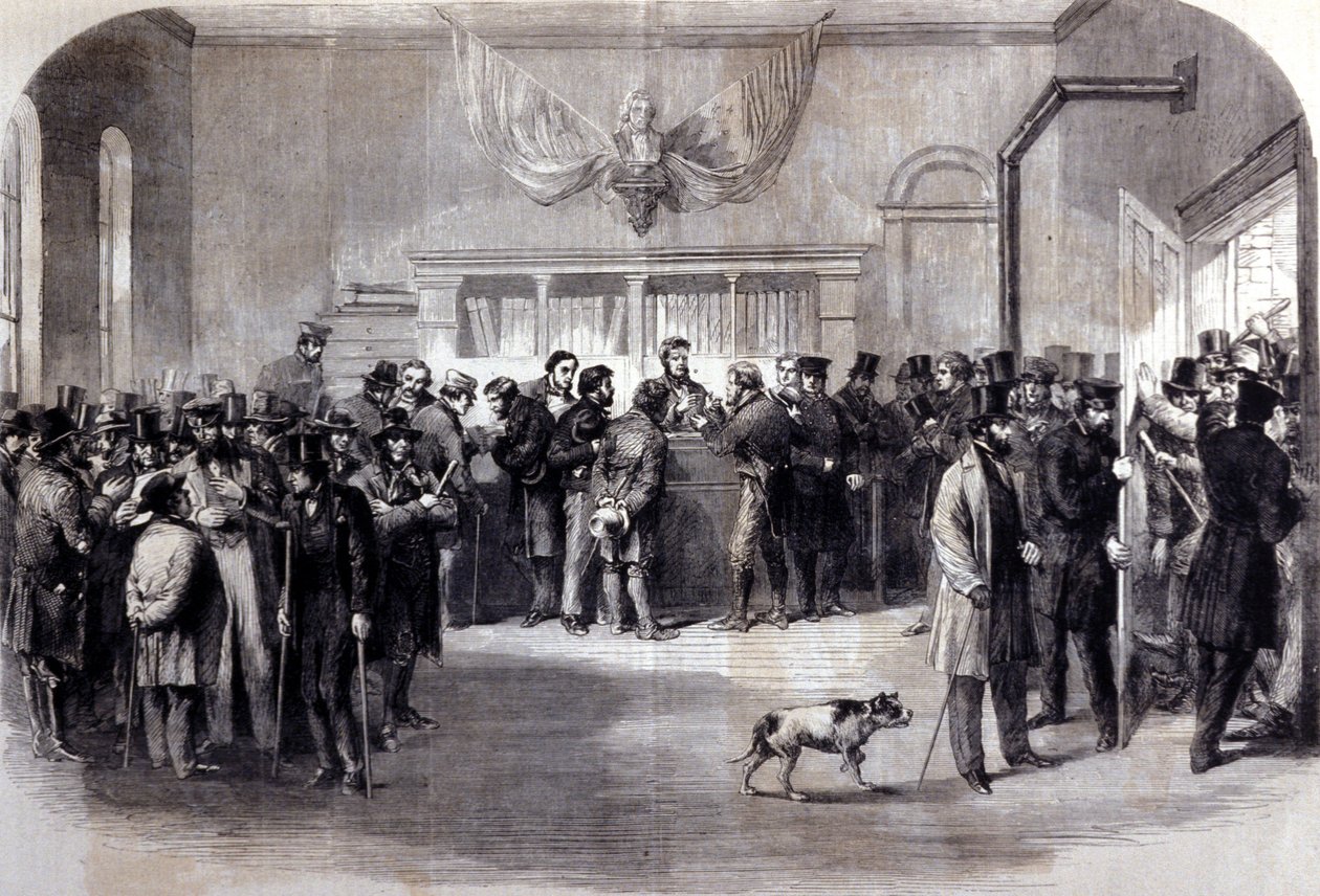 İç Savaş (1861 - 1865), Amerikan İç Savaşı. Muafiyet bürolarının önünde zorunlu askerliğe karşı kaburgalar. New York. by Unknown artist
