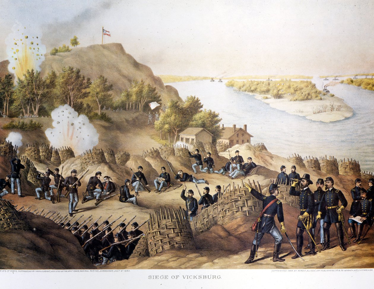 İç Savaş (1861 - 1865), Amerikan İç Savaşı. Vicksburg Kuşatması (Arkansas ve Mississippi sınırında), şehir General Grant (ve Kuzeyliler) tarafından alındı, şehir kırk günlük kuşatmadan sonra düştü (19 Mayıs - 4 Temmuz arası) by Unknown artist
