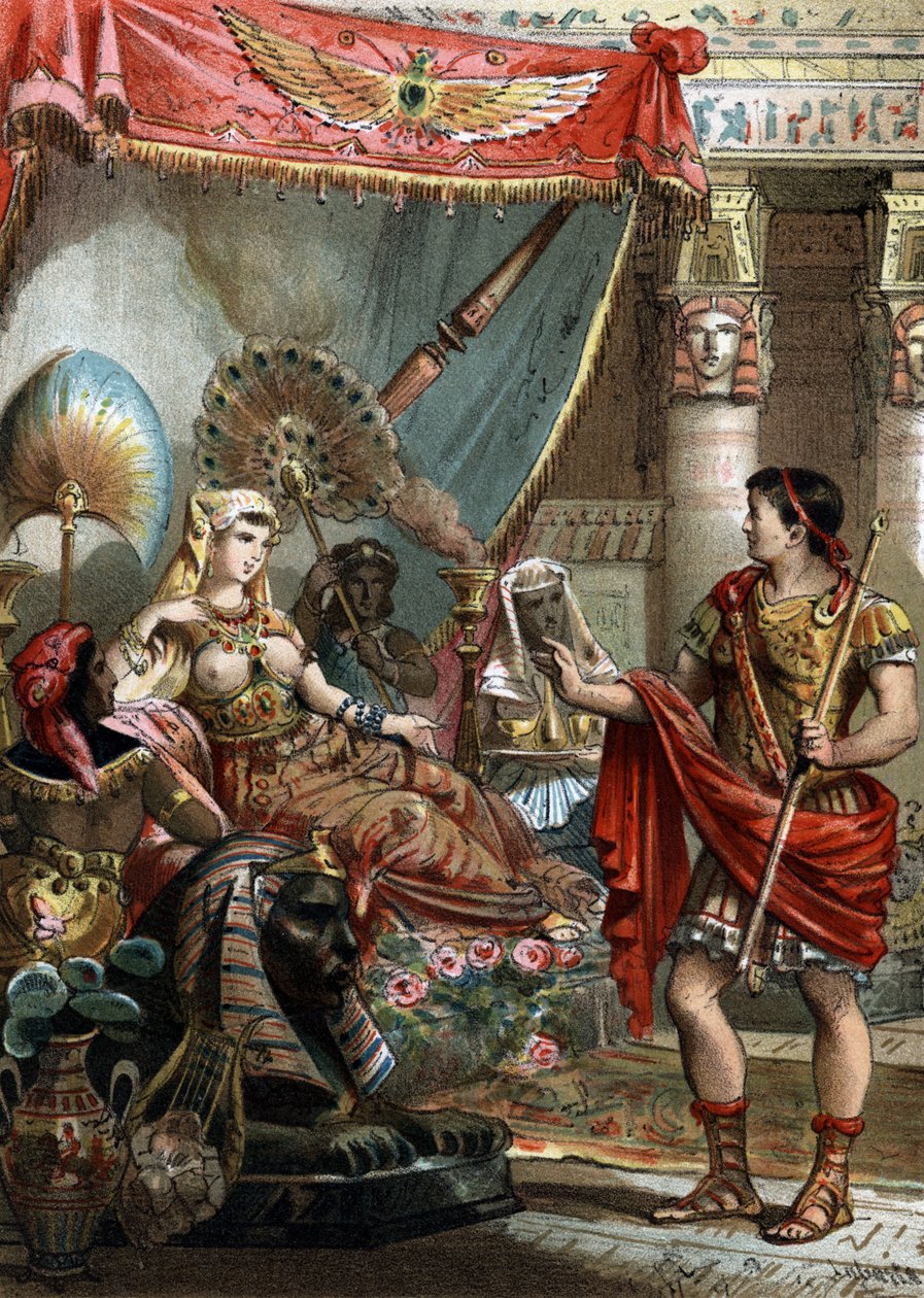 Kleopatra (MÖ 69-30) Mısır Kraliçesi. Mark Antoine ile (MÖ 83-30), 1881 gravürü by Unknown artist