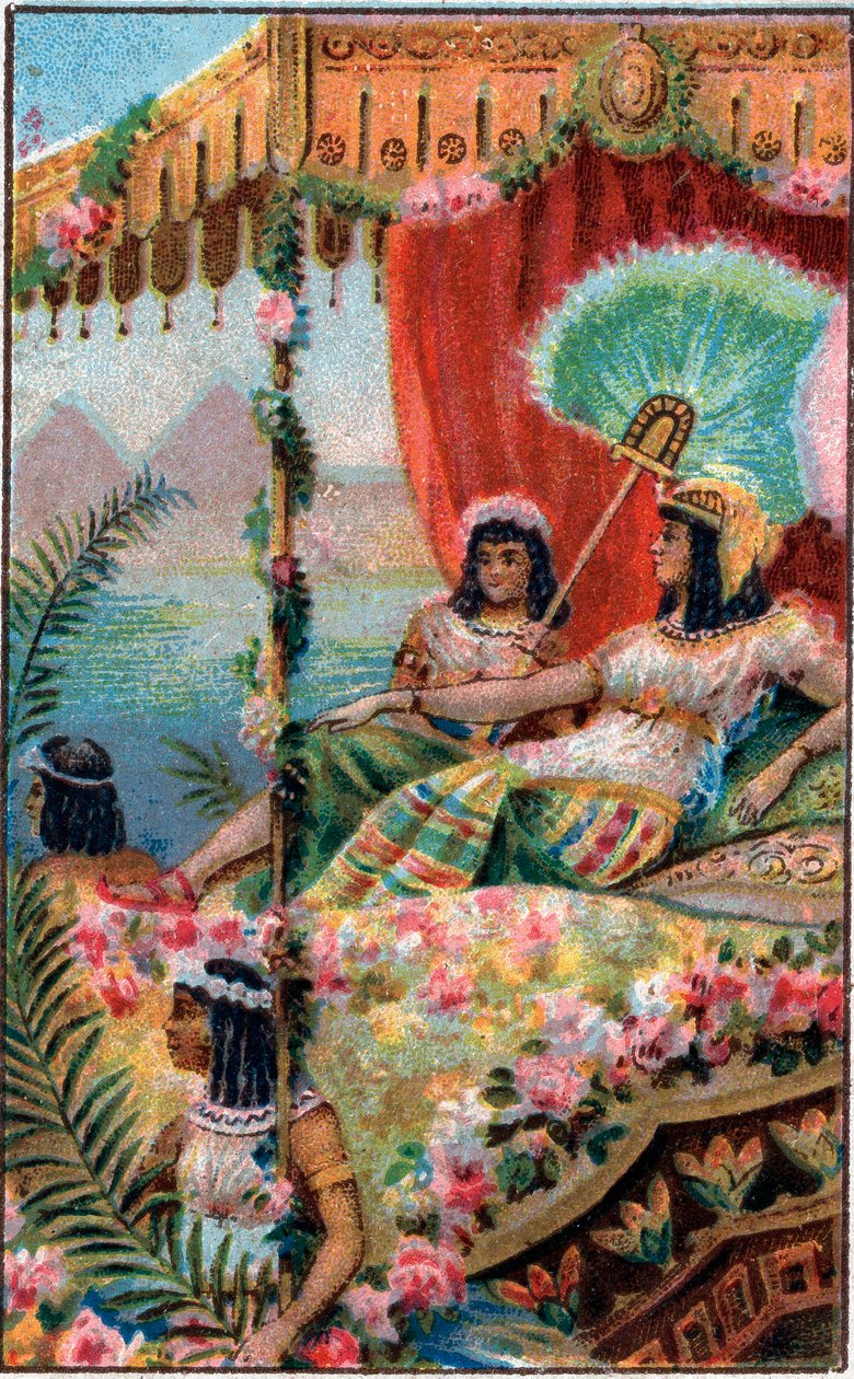 Kleopatre Kleopatre VII Thea Philopator (MÖ 69-30), Eski Mısır Kraliçesi, hizmetçileriyle birlikte - 19. yüzyılın sonlarında kromolitografi by Unknown artist