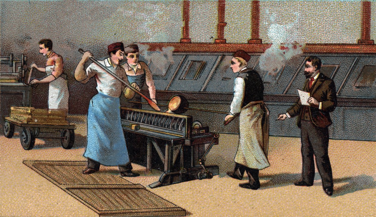 Madeni para yapımı, altın bıçaklar. 19. yüzyılın sonunun kromolitografisi by Unknown artist