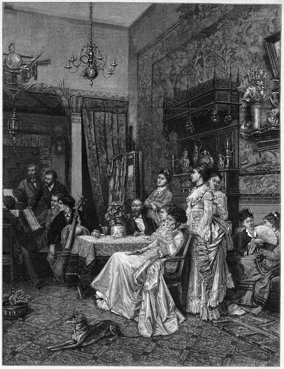 Bir sanatçının stüdyosunda amatörlerin konseri. Adrien Moreau