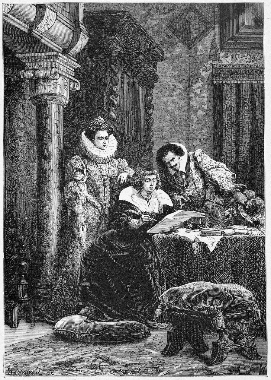 Concini, Leonore Galigai ve Marie de Medici. M. Guizot tarafından en eski zamanlardan 1789 yılına kadar “Histoire de France”da gravür by Unknown artist