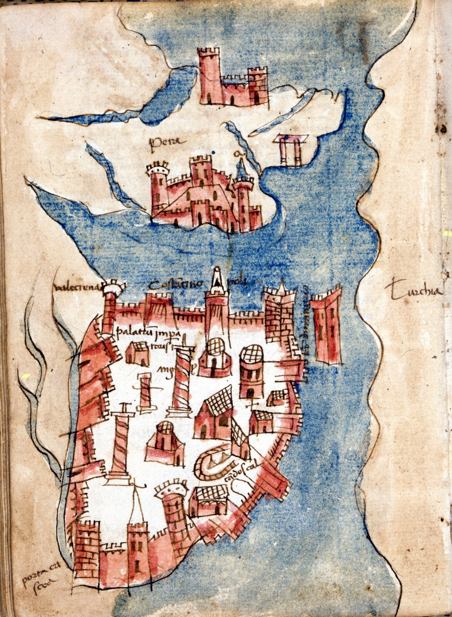 Konstantinopolis, 15. yüzyıl Venedik'inin el yazması haritası. by Unknown artist