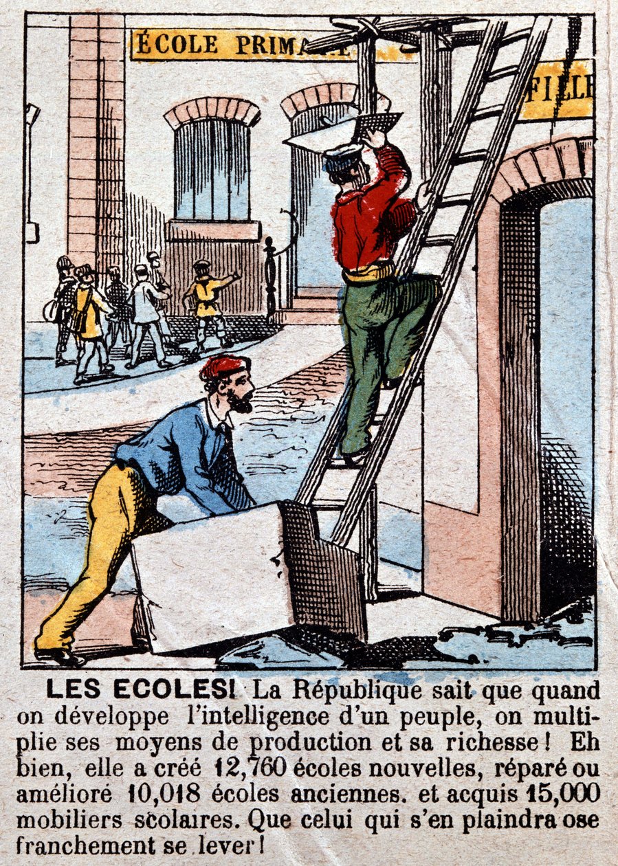 Okulların işçiler tarafından inşası - “” Le Figaro” da, Mart 1889. by Unknown artist