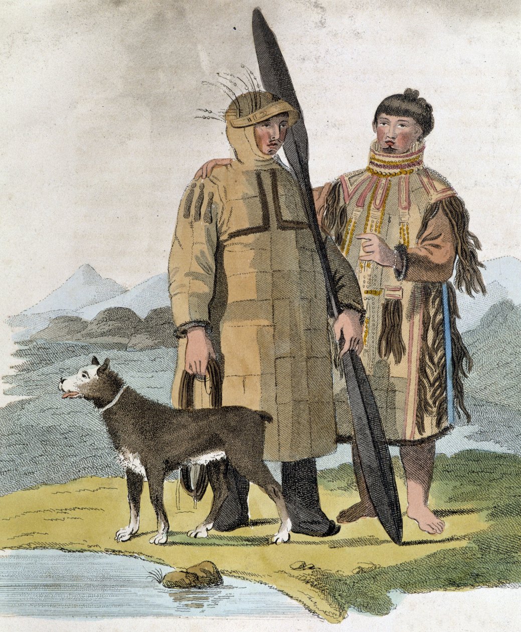 Rus eyaletinden bir çift ve köpekleri - gravür by Unknown artist
