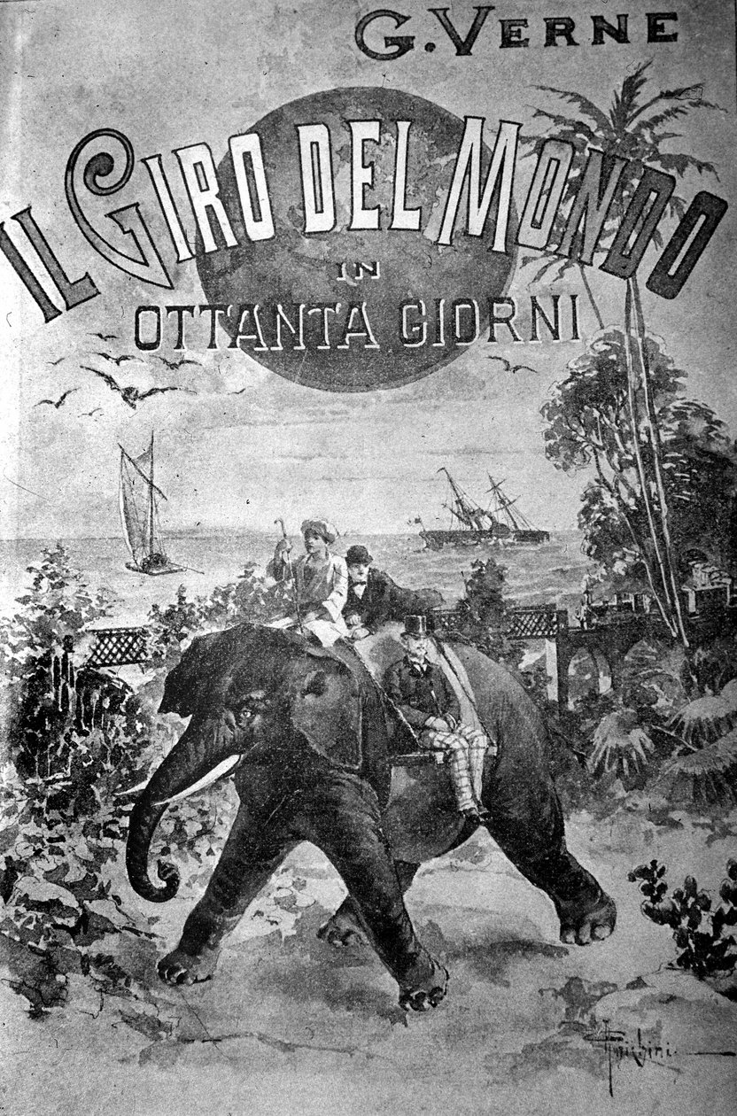80 Günde Devri Alem, Jules Verne (1828 - 1905) kitabının kapağı. by Unknown artist