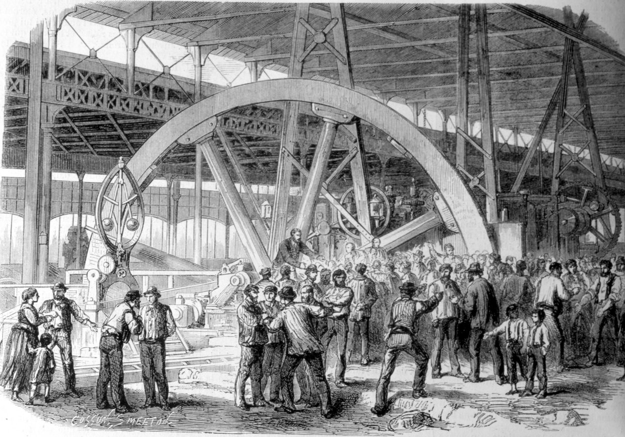 Creusot vuruşu. İşçilerin atölyelerde, ödeme sırasında uzlaşması. 19. yüzyıl. by Unknown artist