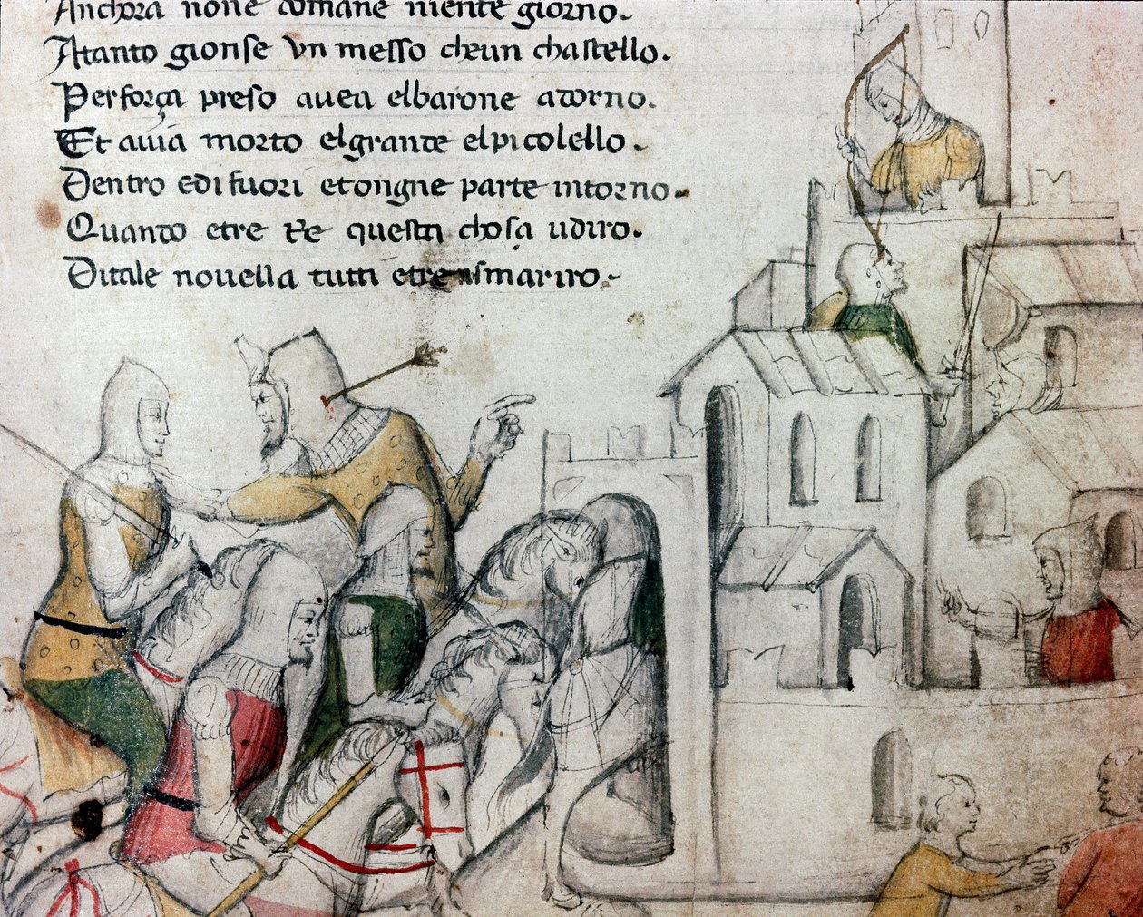 Mağribi kalesine saldıran geçitler Toskana şiiri “” Febusso e Breusso” için örnek El Yazması MS.B.R.45. 15. yüzyıl Floransa, Nazionale Biblioteca by Unknown artist