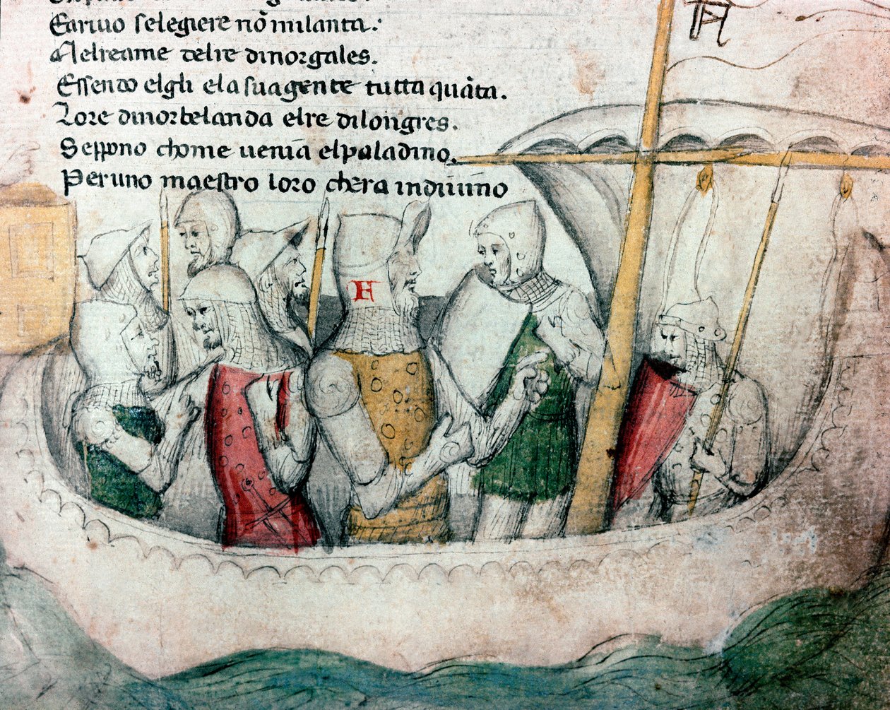 Bir teknede geçişler Toskana şiiri “Febusso e Breusso” El Yazması MS.B.R.45 için örnek. 15. yüzyıl Floransa, Biblioteca Nazionale by Unknown artist