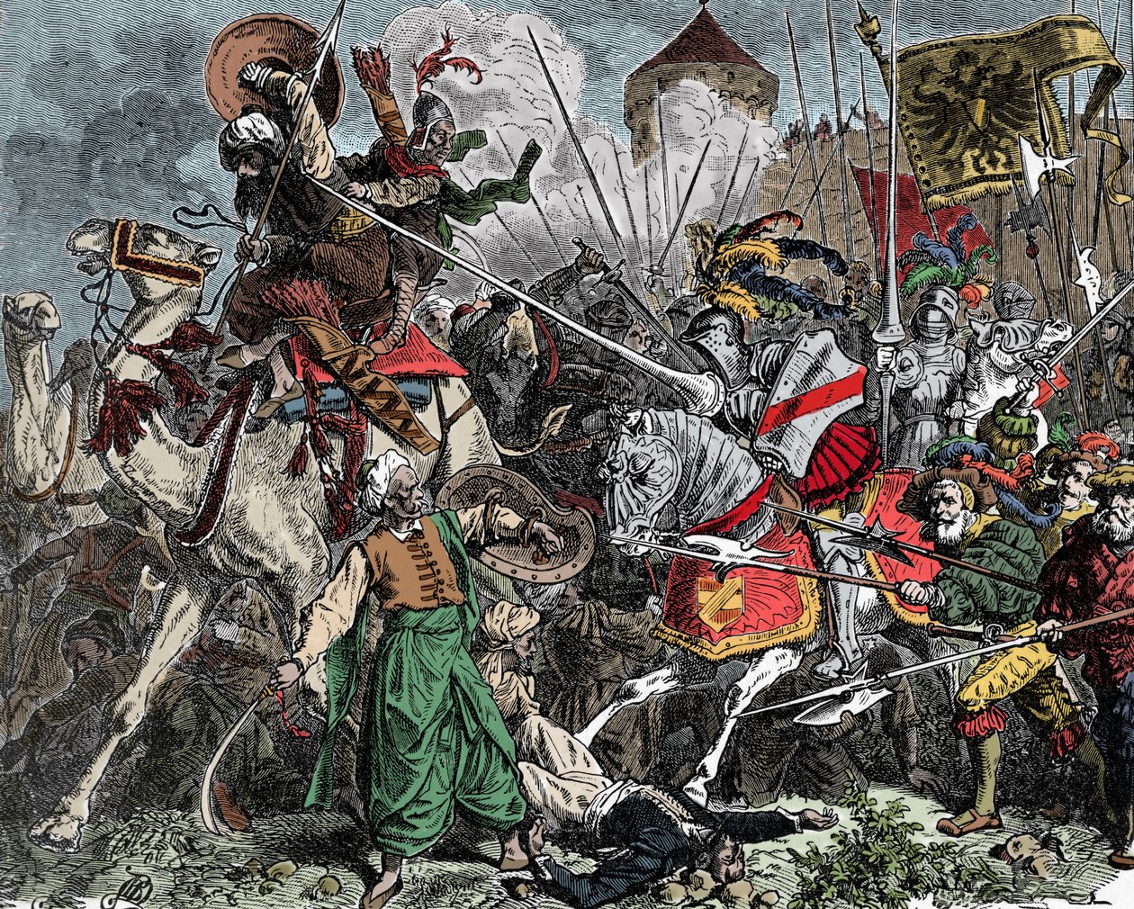 Savaşta Haçlılar - Haçlı Seferi: Sarazenlerle savaşan şövalyeler by Unknown artist