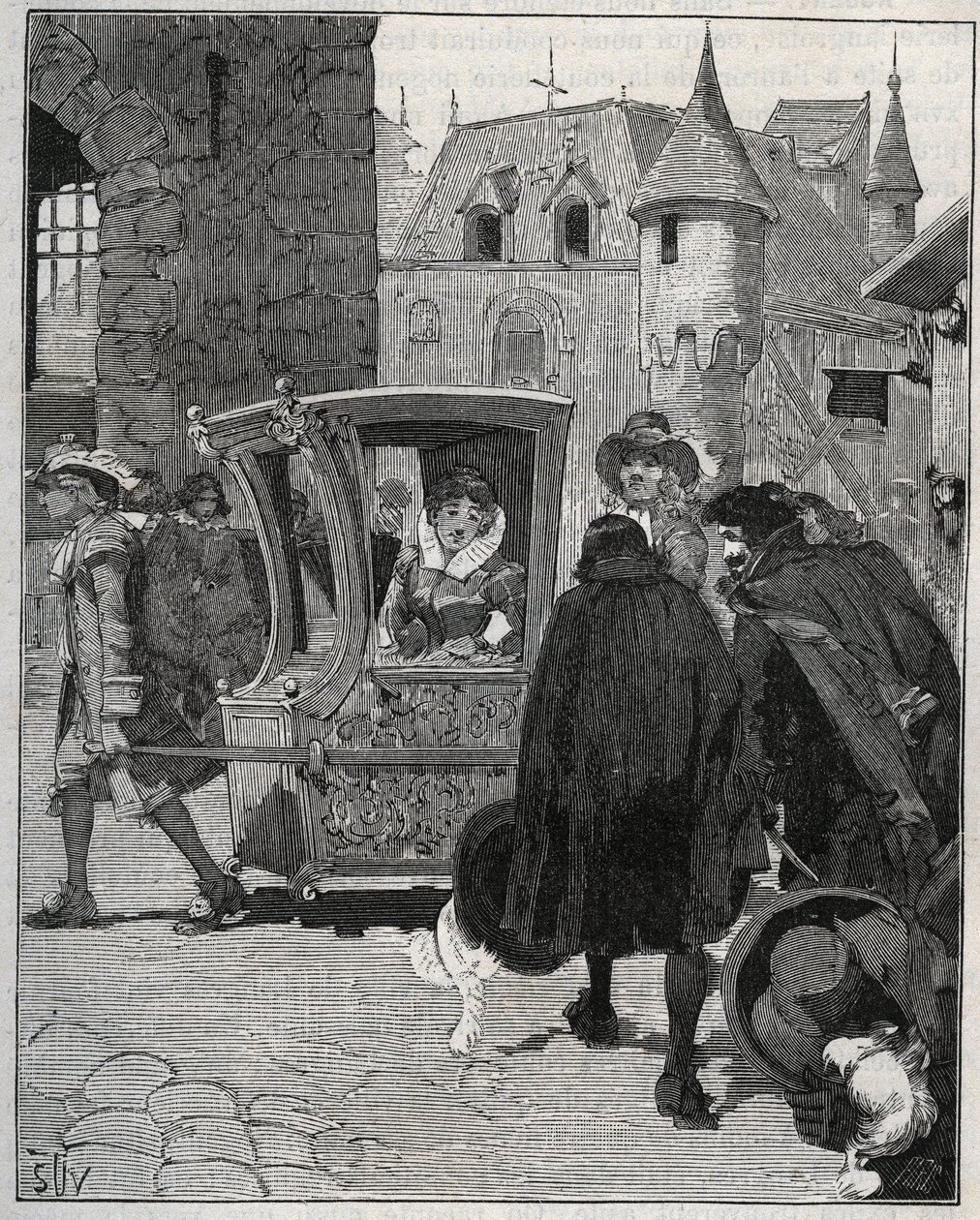 Çatal bıçak takımı: kayıkçılar Marie de Rabutin-Chantal (Rabutin Chantal), Marquise de Sevigne dit Madame de Sevigne (1626-1696) sandalyesini çevreliyorlar ve 1675