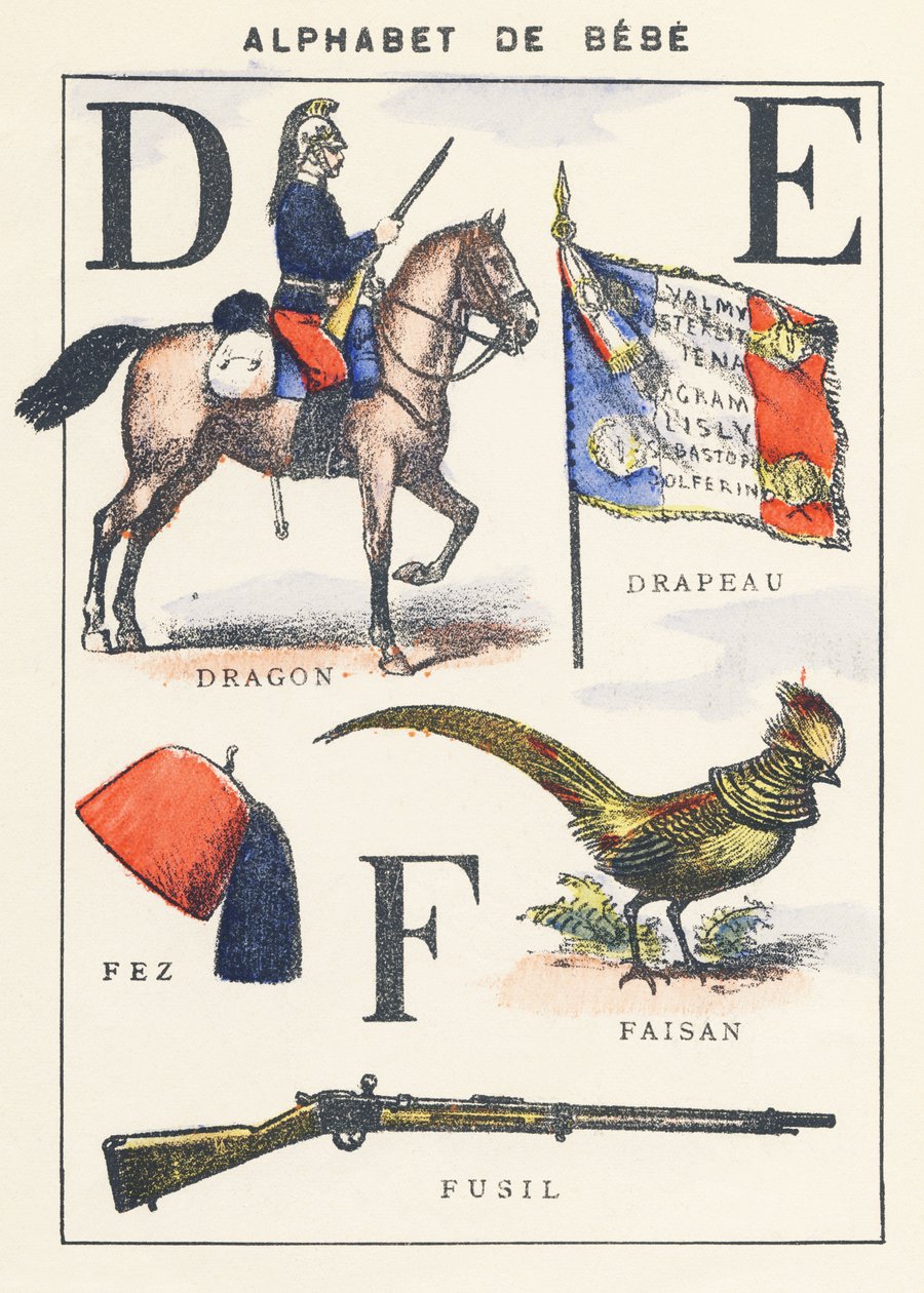 D E F: ejderha, bayrak, sülün, fes, tüfek by Unknown artist