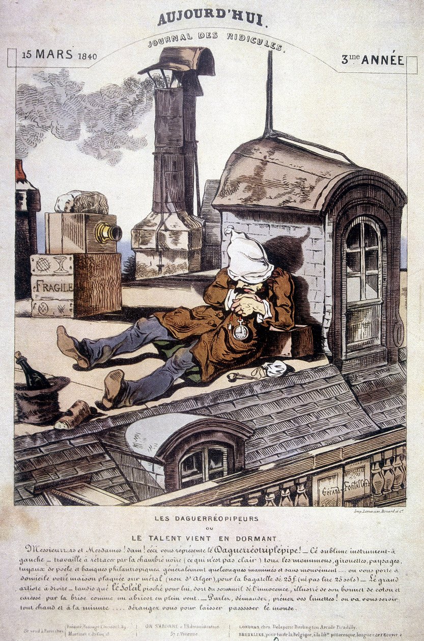 Daguerreopipers veya Talent uykuda gelir. Fotoğrafçılığın yeni mesleğine karşı ironik bir yazı. 15/03/1840 tarihli “Bugün, alay dergisi”nde. by Unknown artist