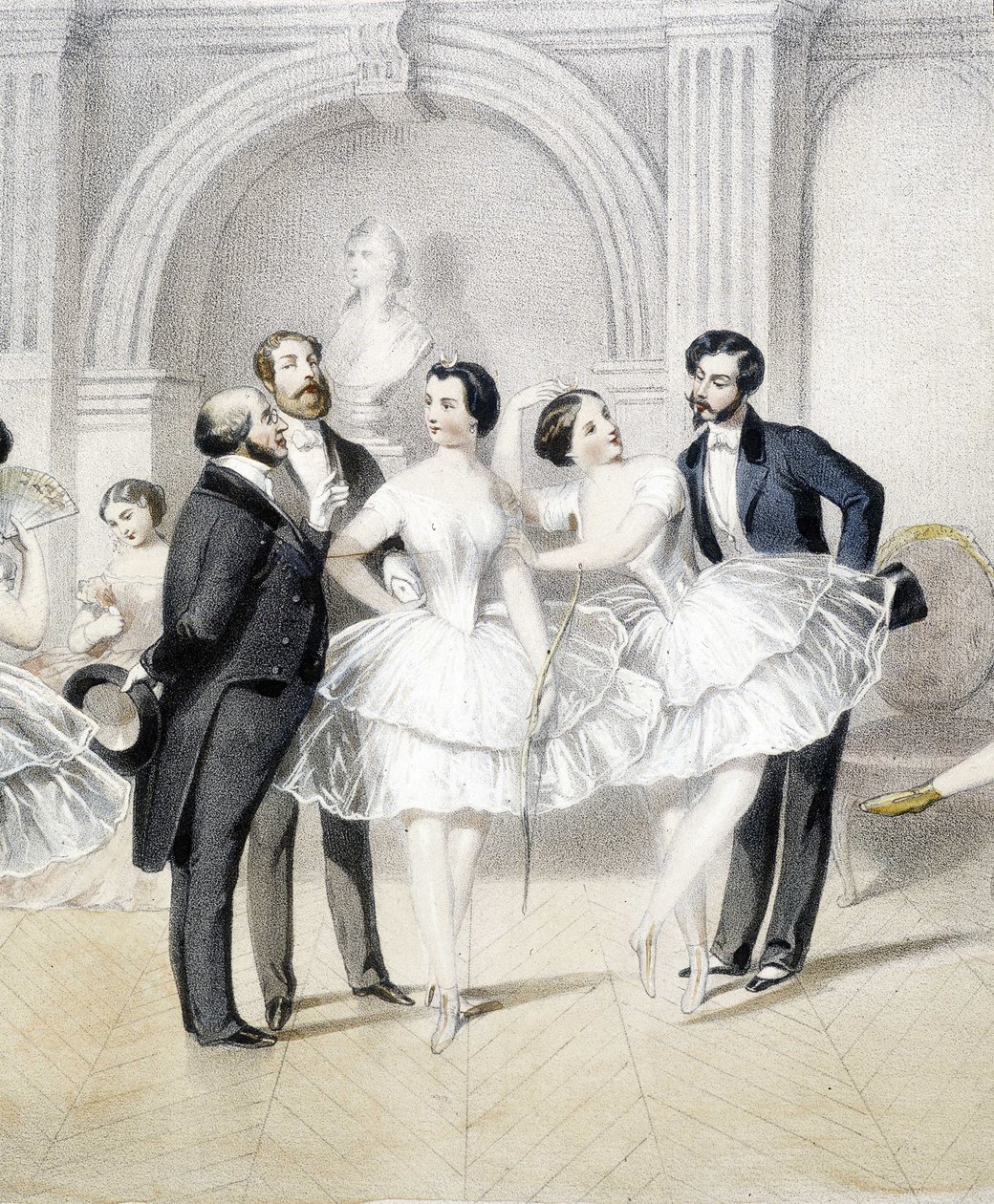 Romantik çağda erkeklerle çevrili dansçılar - n.d. by Unknown artist
