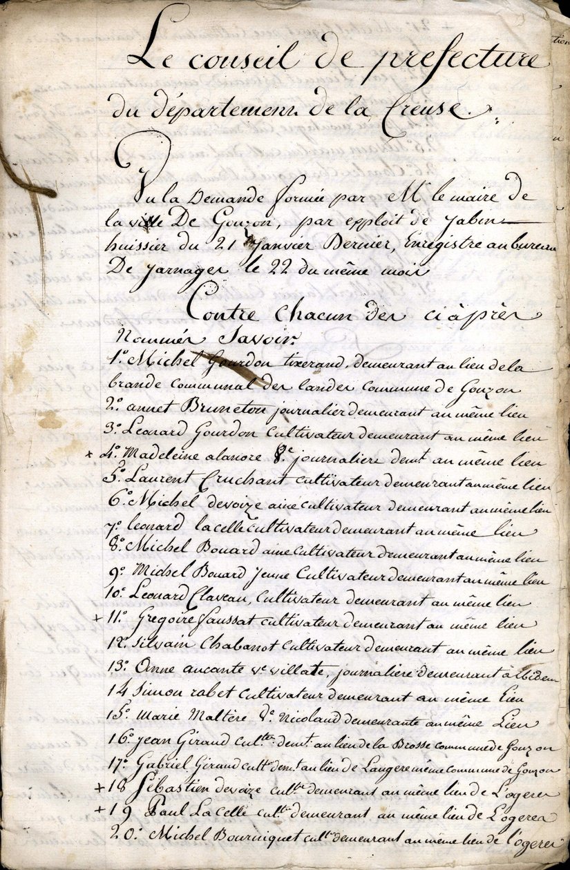 23 Nisan 1823 tarihli Guéret (Creuse) Valiliği Konseyi