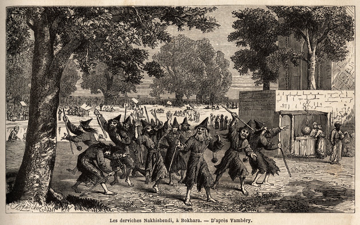 Dervişler Nakhisbendi, bir Pers Buhara, İran). Arminius Vambery (Macar bilim adamı derviş kılığında) tarafından 1863
