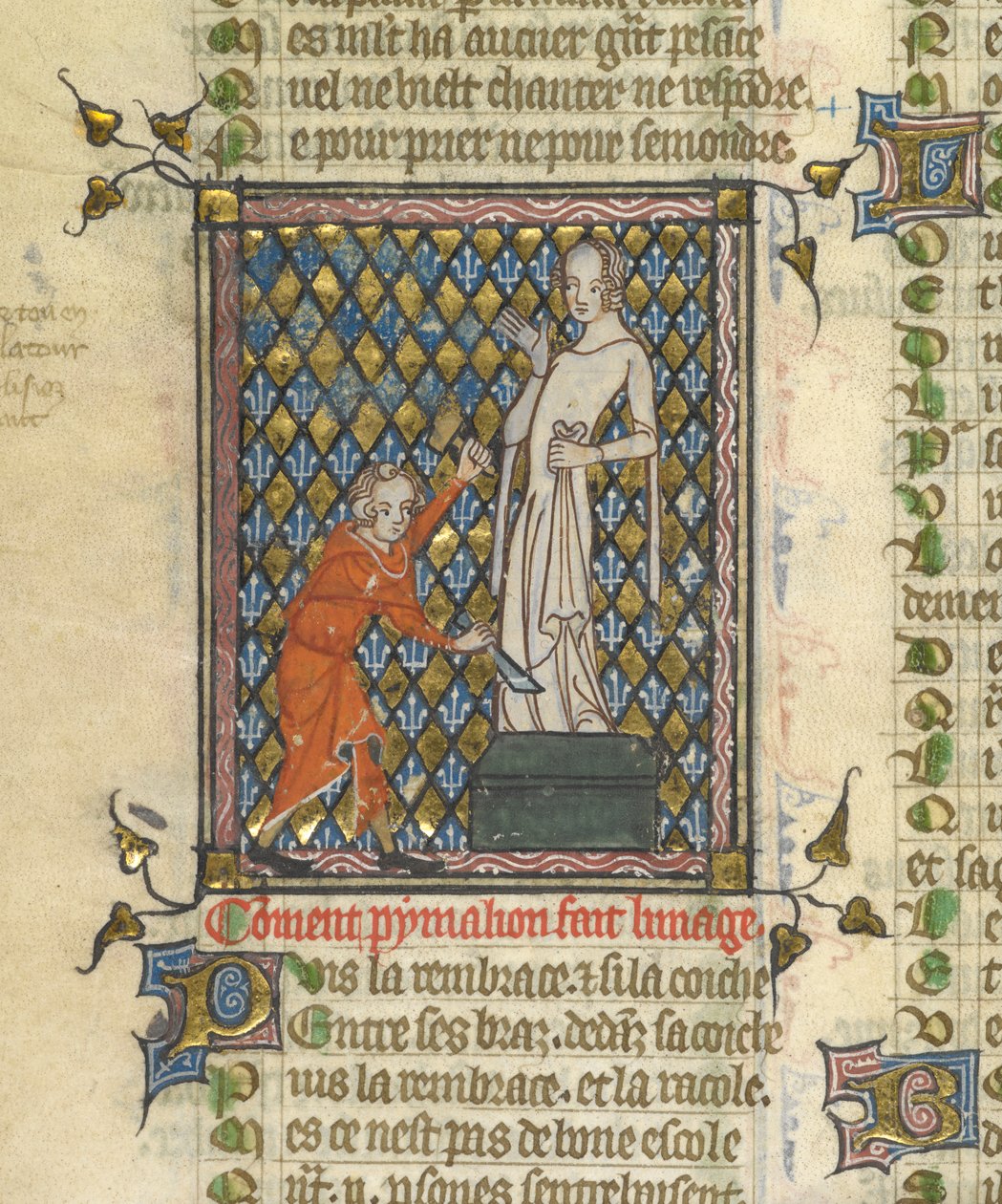 Heykelin önündeki Pygmalion minyatürünün detayı, 'Le Roman de la Rose'dan, c.1380 (minyatür) by Unknown artist