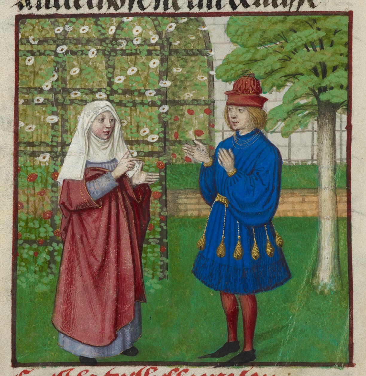 'Le Roman de la Rose'dan Aşık'a öğüt veren Raison (Akıl) minyatürünün detayı by Unknown artist